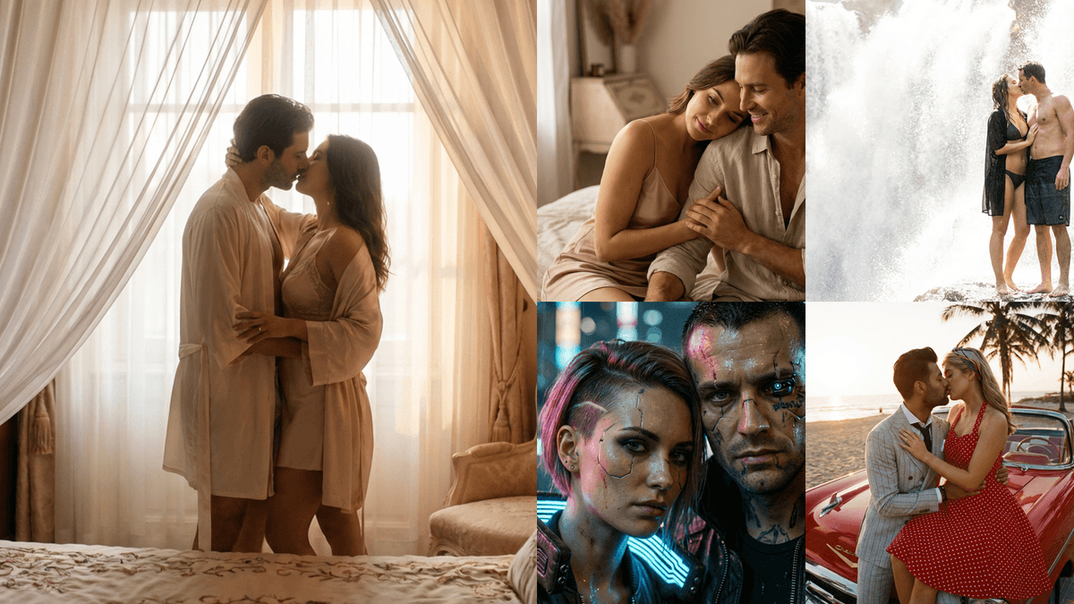 Editorial collage of AI image and video creation workflows