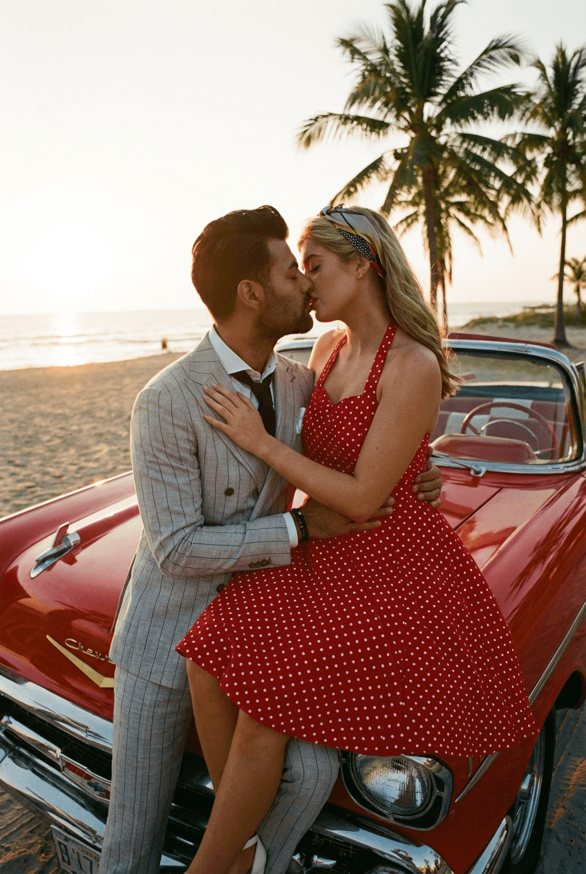 Vintage & Vehicle Style - Professional AI couple photo package | Couple AI
