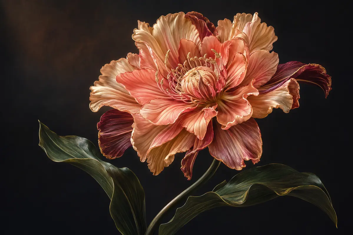 Random flower generator preview with blush, blue, gold, and burgundy botanical artwork